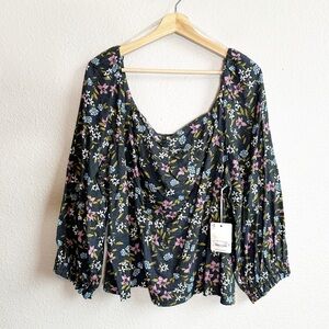 NWT a.n.a Floral Navy Blue Blouse Women’s Size XXL